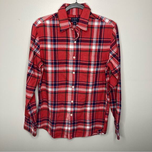 NWT J. CREW Plaid Flannel Red Navy Blue Button Down Shirt Small - Picture 1 of 4